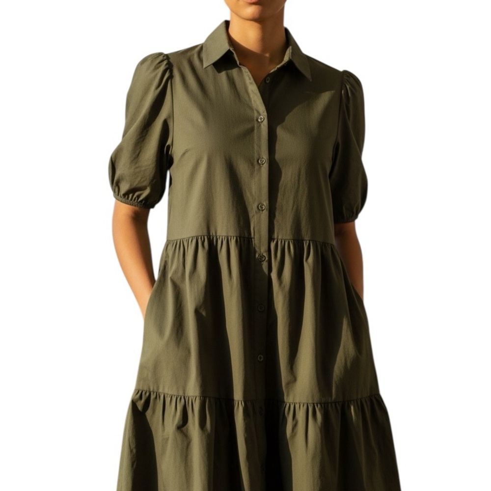 Chic Olive Green Midi Dress - Picture 4 of 8